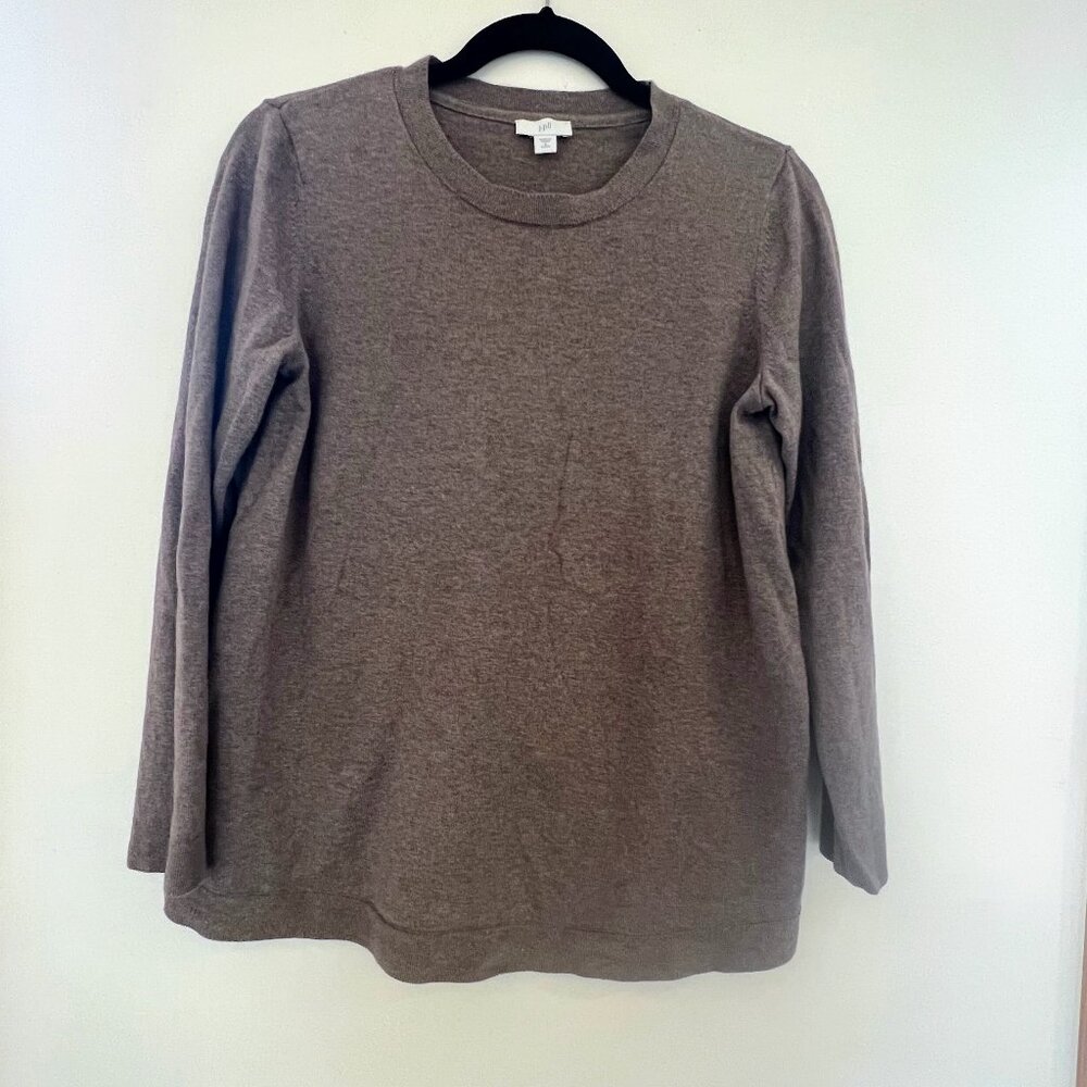 ✅ J. Jill 10 Petite Tan brown Long Sleeve Scoop Neck light weight sweater cotton